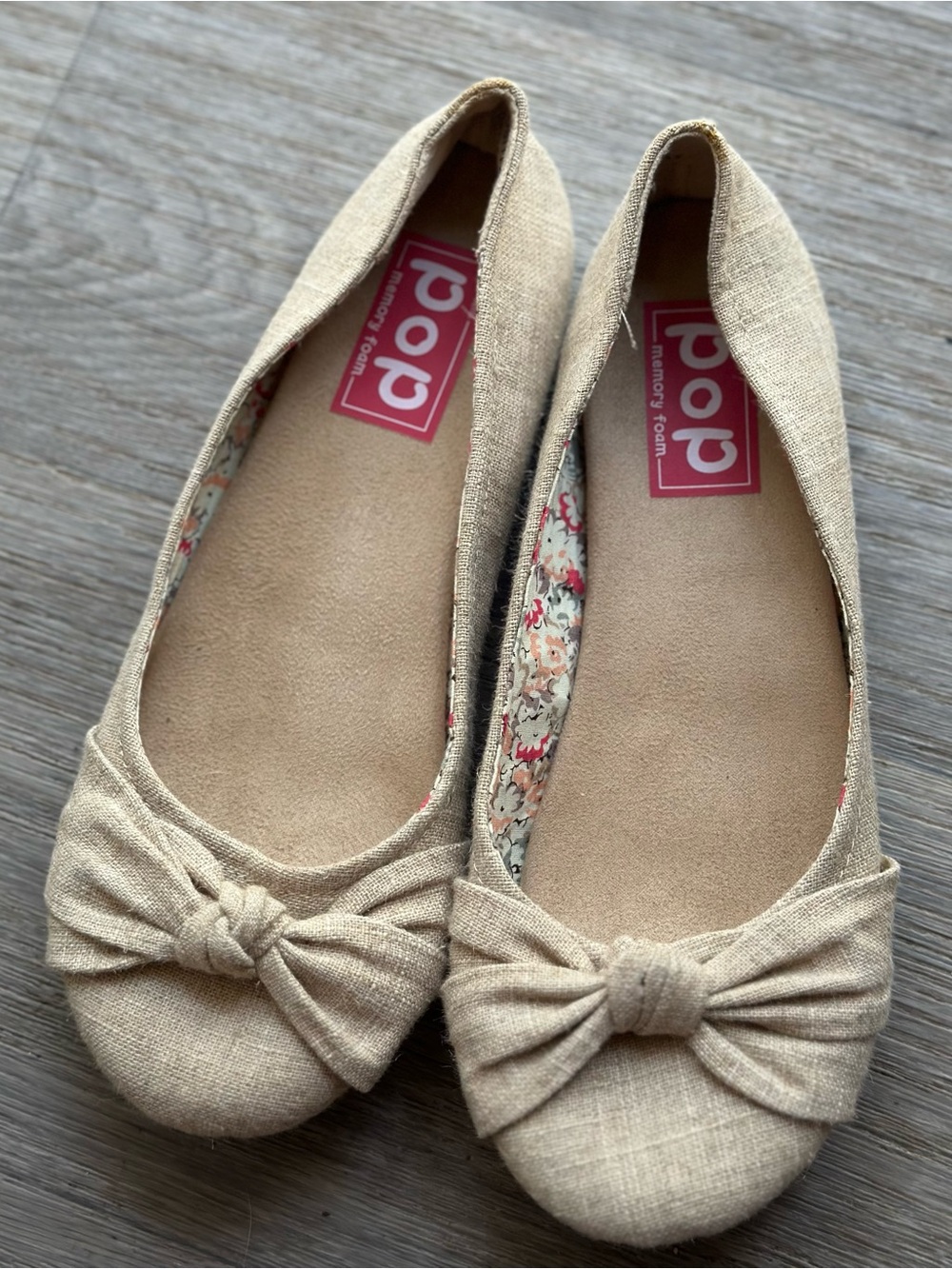 POP Nelly beige linen ballerina flats